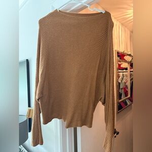 “Leith” tan ribbed mock neck sweater